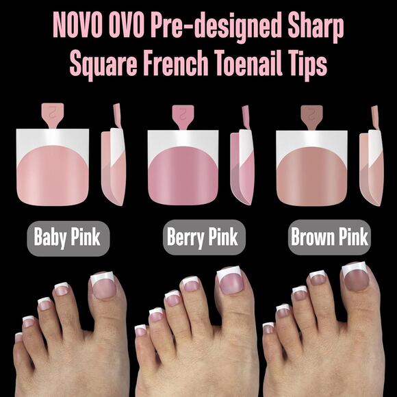 Sharp Square French Tip Press-On Toe Nail Tips Soft Gel False Toenail Extensions - Picture 6 of 6
